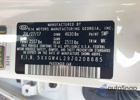 2018 Kia Optima Sx Turbo z USA, uszkodzony, nr VIN 5XXGW4L29JG208685